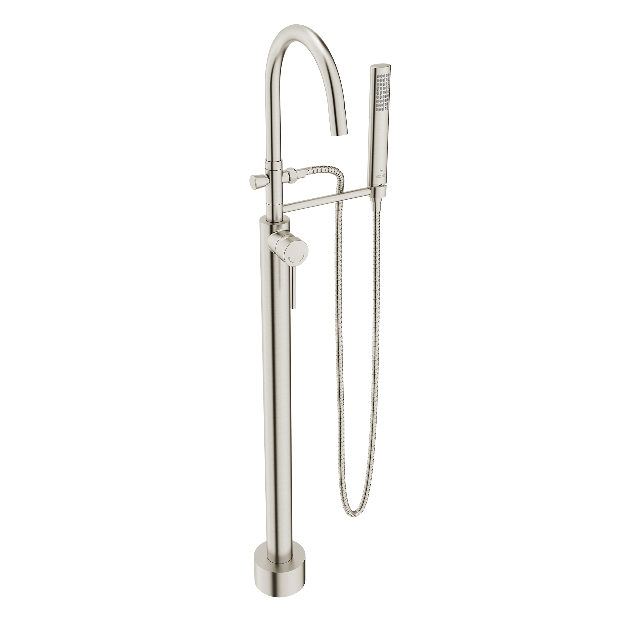 Equility Round Floor Mount Bathtub Filler with Hand Shower and Lever Handle